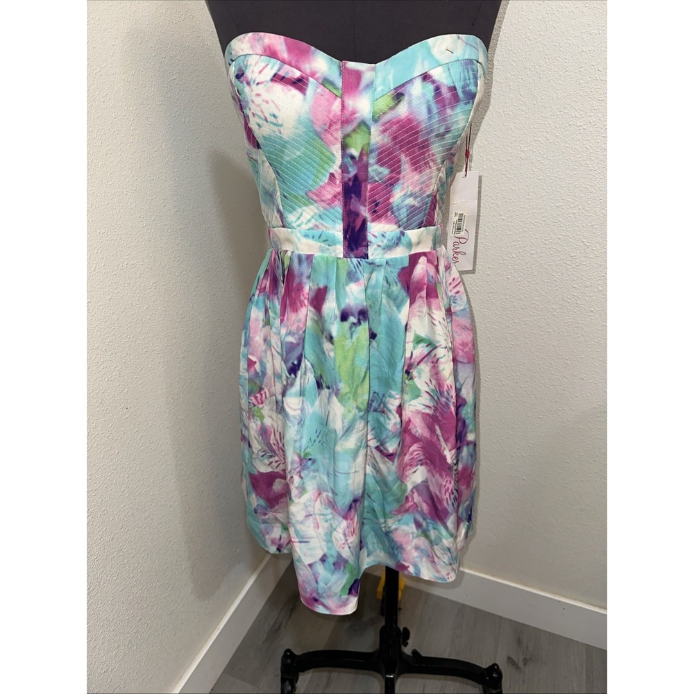 NWT Parker strapless sweetheart abstract floral lily alcove silk dress Sz S
